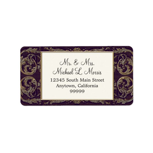 ネイビーエレガントブルーバロック結婚ズ差出人住所 ラベル (正面)