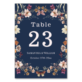 ネイビーエレガントブルーパステルワイルドフラワーボホ結婚ズ テーブルナンバー