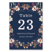 ネイビーエレガントブルーパステルワイルドフラワーボホ結婚ズ テーブルナンバー (裏面)