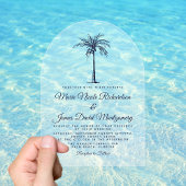 ネイビーエレガントブルーパームフォーマルビーチ結婚式 アクリル招待状
