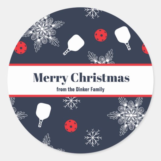 ネイビーエレガントブルー💙ピックボールのクリスマス ラウンドシール (正面)