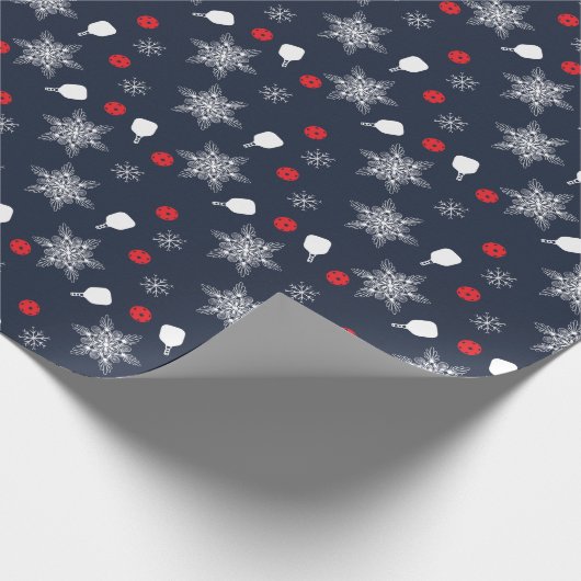 ネイビーエレガントブルー💙ピックボールのクリスマス ラッピングペーパー (角)