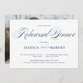 ネイビーエレガントブルーピンクリハーサルディナー 招待状 (正面/裏面)