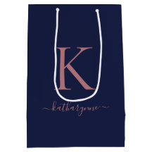 ネイビーエレガントブルーピンクローズ金ゴールドモノグラム名