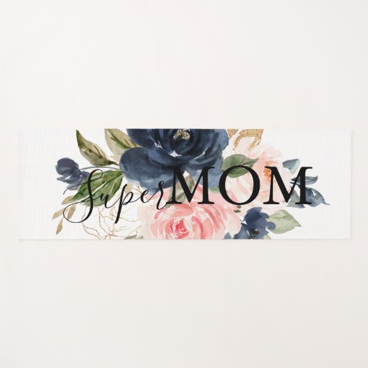 ネイビーエレガントブルーピンク赤面フローラマすごいム ヨガマット (正面(横))