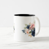 ネイビーエレガントブルーピンク赤面フローラママ ツートーンマグカップ (正面右)