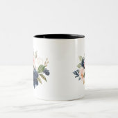 ネイビーエレガントブルーピンク赤面フローラママ ツートーンマグカップ (中央)