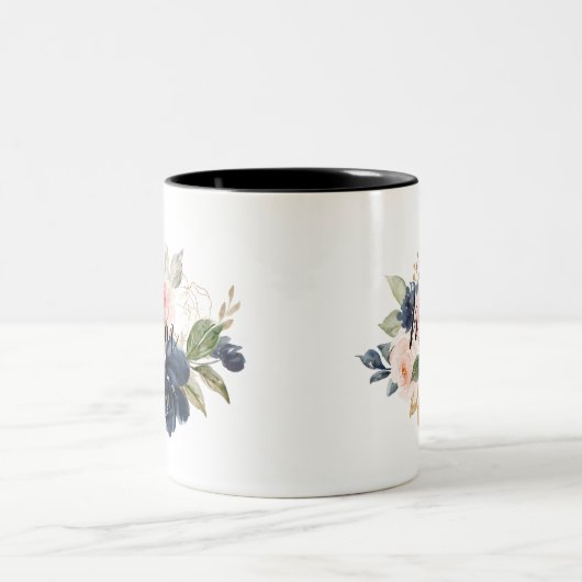 ネイビーエレガントブルーピンク赤面フローラママ ツートーンマグカップ (中央)