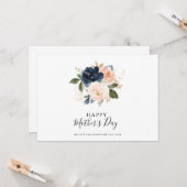 ネイビーエレガントブルーピンク赤面フローラ母の日 カード (正面/裏面インサイチュ)