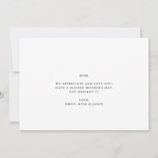 ネイビーエレガントブルーピンク赤面フローラ母の日 カード (裏面)