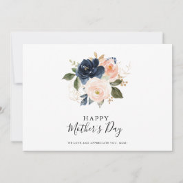 ネイビーエレガントブルーピンク赤面フローラ母の日 カード