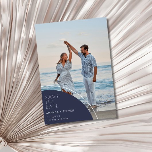 ネイビーエレガントブルーフォトウェディング日付を保存 セーブザデート