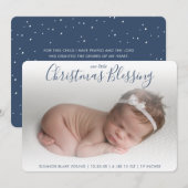 ネイビーエレガントブルーフォトホリデー誕生のお知らせ シーズンカード (正面/裏面)