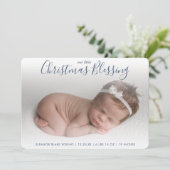 ネイビーエレガントブルーフォトホリデー誕生のお知らせ シーズンカード (スタンド正面)