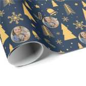 ネイビーエレガントブルーフォトメリークリスマス ラッピングペーパー (ロールコーナー)