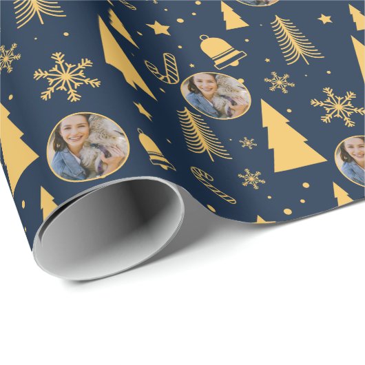 ネイビーエレガントブルーフォトメリークリスマス ラッピングペーパー (ロールコーナー)