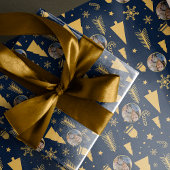 ネイビーエレガントブルーフォトメリークリスマス ラッピングペーパー