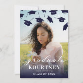 ネイビーエレガントブルーフォト卒業招待状 招待状 (正面)