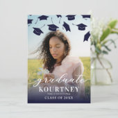 ネイビーエレガントブルーフォト卒業招待状 招待状 (スタンド正面)