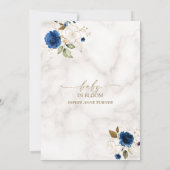 ネイビーエレガントブルーフラワーズ金ゴールドボーイベビーイン開花 招待状 (裏面)
