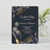 ネイビーエレガントブルーフラワーバルーン、ワインリタイアメント 招待状 (スタンド正面)