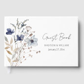 ネイビーエレガントブルーフラワーブーケフローラ結婚ズ ゲストブック (正面)