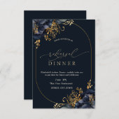 ネイビーエレガントブルーフラワーリハーサルディナー 招待状 (正面/裏面)