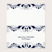 ネイビーエレガントブルーフローラスワールレース 名刺 (外部フラット)