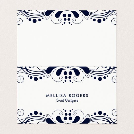 ネイビーエレガントブルーフローラスワールレース 名刺 (外部フラット)