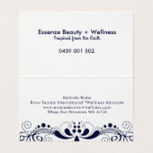 ネイビーエレガントブルーフローラスワールレース 名刺 (内部フラット)