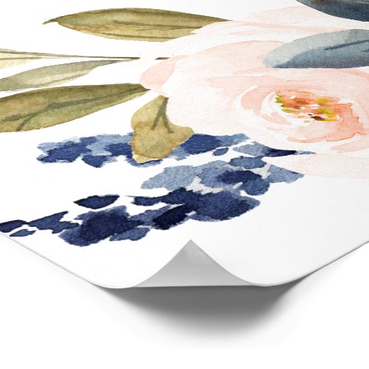 ネイビーエレガントブルーフローラベビーシャワーへようこそ ポスター (角)