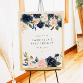 ネイビーエレガントブルーフローラベビーシャワーへようこそ ポスター