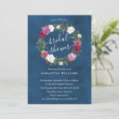 ネイビーエレガントブルーフローラリースブライダルシャワー 招待状 (スタンド正面)