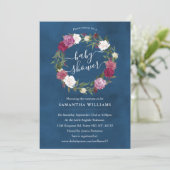 ネイビーエレガントブルーフローラリースベビーシャワー 招待状 (スタンド正面)