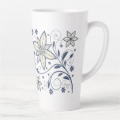 ネイビーエレガントブルーフローラルパターン | カフェラテマグ (右)