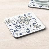 ネイビーエレガントブルーフローラルパターン | コースター (左側)
