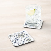 ネイビーエレガントブルーフローラルパターン | コースター (右側)