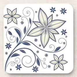 ネイビーエレガントブルーフローラルパターン | コースター