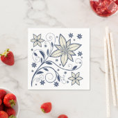 ネイビーエレガントブルーフローラルパターン | スタンダードカクテルナプキン (インサイチュ)