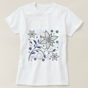 ネイビーエレガントブルーフローラルパターン Tシャツ