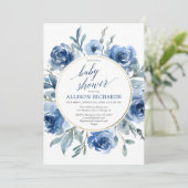 ネイビーエレガントブルーフローラ牡丹ボーイシャワー 招待状 (スタンド正面)