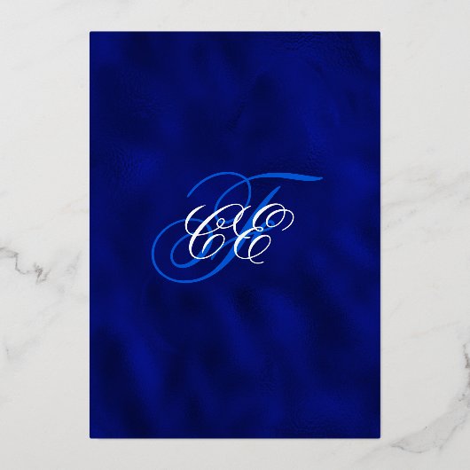 ネイビーエレガントブルーフローラ結婚ズ金ゴールド 箔招待状 (裏面)