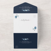 ネイビーエレガントブルーフローラ結婚ズ オールインワン招待状 (外側)
