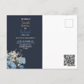 ネイビーエレガントブルーフローラ結婚式招待状 ポストカード (裏面)