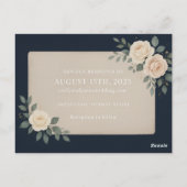 ネイビーエレガントブルーフローラ結婚式招待状 ポストカード (裏面)