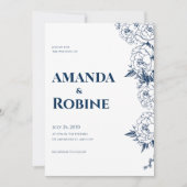 ネイビーエレガントブルーフローラ結婚式招待状 招待状 (正面)