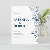 ネイビーエレガントブルーフローラ結婚式招待状 招待状 (スタンド正面)