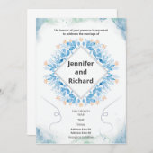 ネイビーエレガントブルーフローラ結婚式招待状 招待状 (正面/裏面)