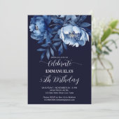 ネイビーエレガントブルーフローラ誕生会テンプレート 招待状 (スタンド正面)