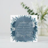 ネイビーエレガントブルーフローラ誕生日の招待状 シーズンカード (スタンド正面)